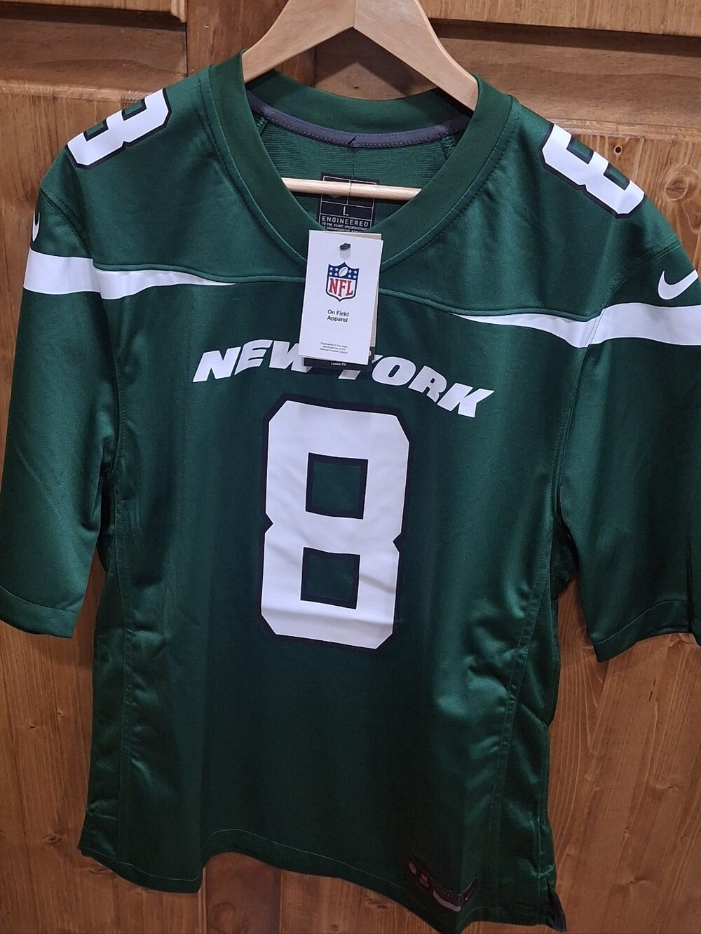 Nike Mens Large Aaron Rodgers Green and White New York Jets #8 Football Jersey